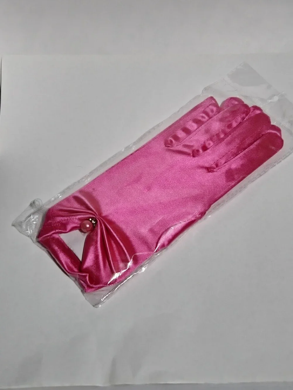 Pink Satin Evening Gloves with Pearl Accent NEW